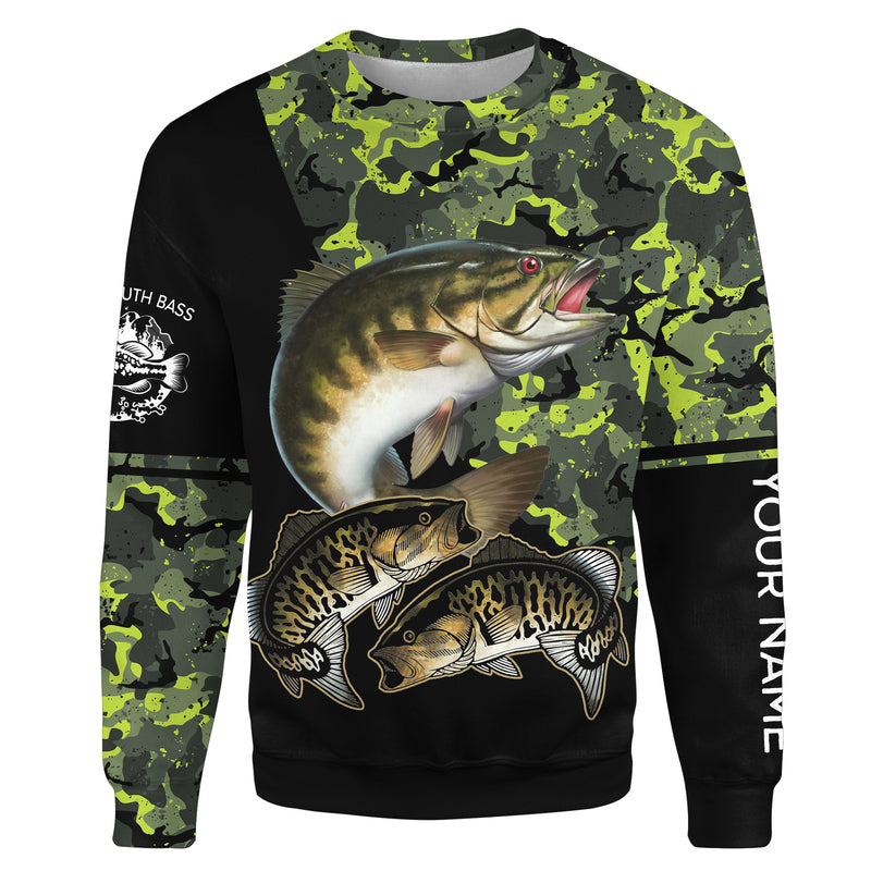 Smallmouth Bass fishing black green camo Custom name fishing shirts jerseys | Sweatshirt - NPQ955