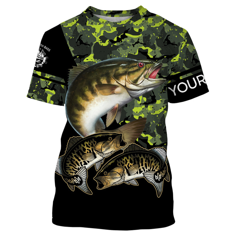 Smallmouth Bass fishing black green camo Custom name fishing shirts jerseys | Tshirt - NPQ955