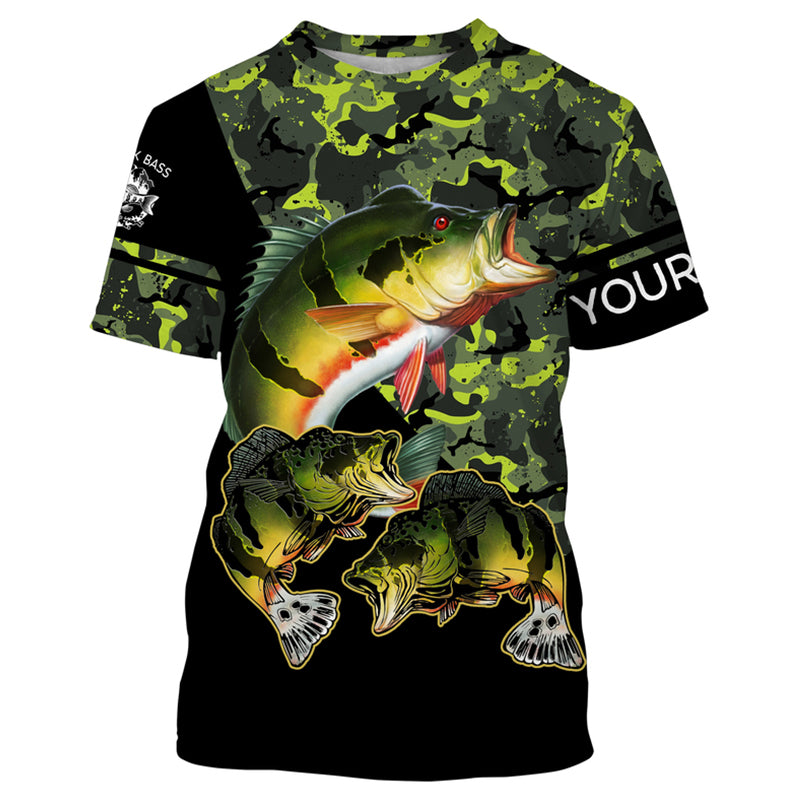 Peacock Bass fishing black green camo Custom name fishing shirts jerseys | Tshirt - NPQ956