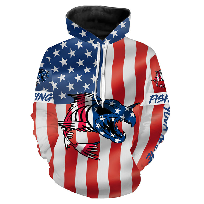 Fish skeleton reaper American flag Custom name fishing shirts jerseys | Hoodie - NPQ962