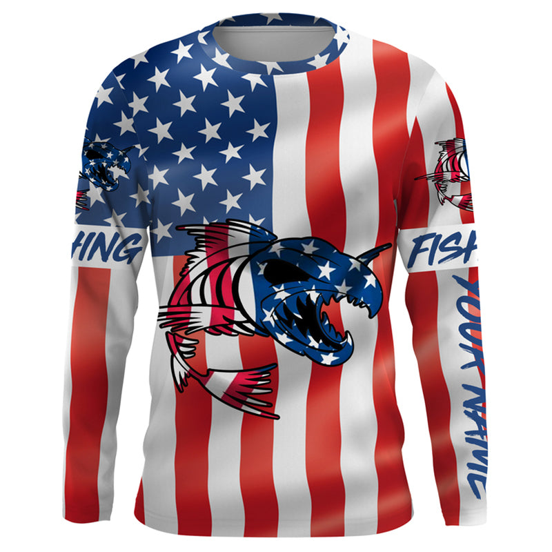 Fish skeleton reaper American flag Custom name Long sleeve, Long Sleeve Hooded NPQ962