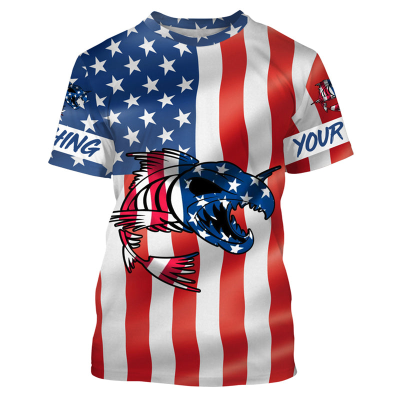 Fish skeleton reaper American flag Custom name fishing shirts jerseys | Tshirt - NPQ962
