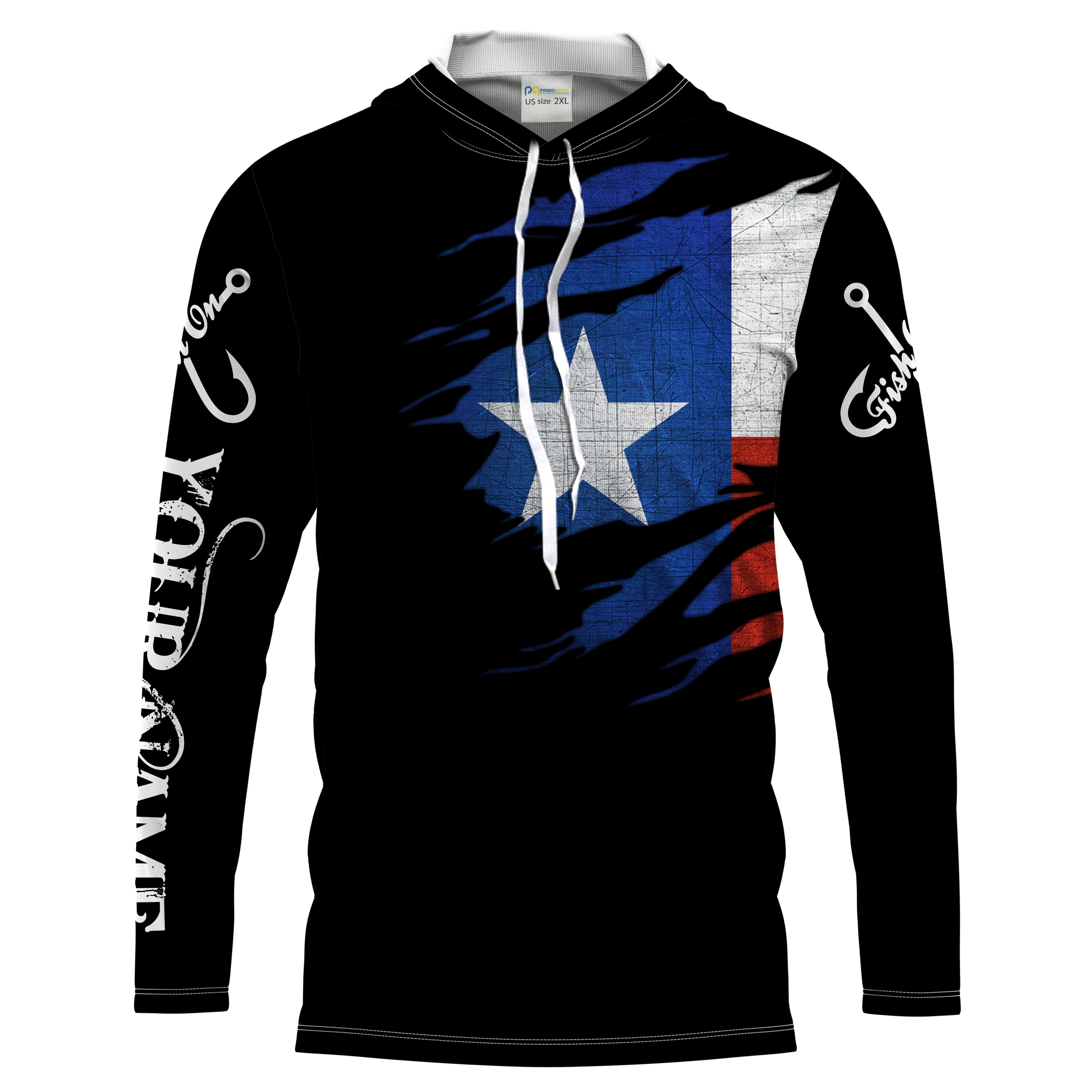 TX fishing fish on black Texas flag Custom Name long sleeves fishing shirt for men NPQ73