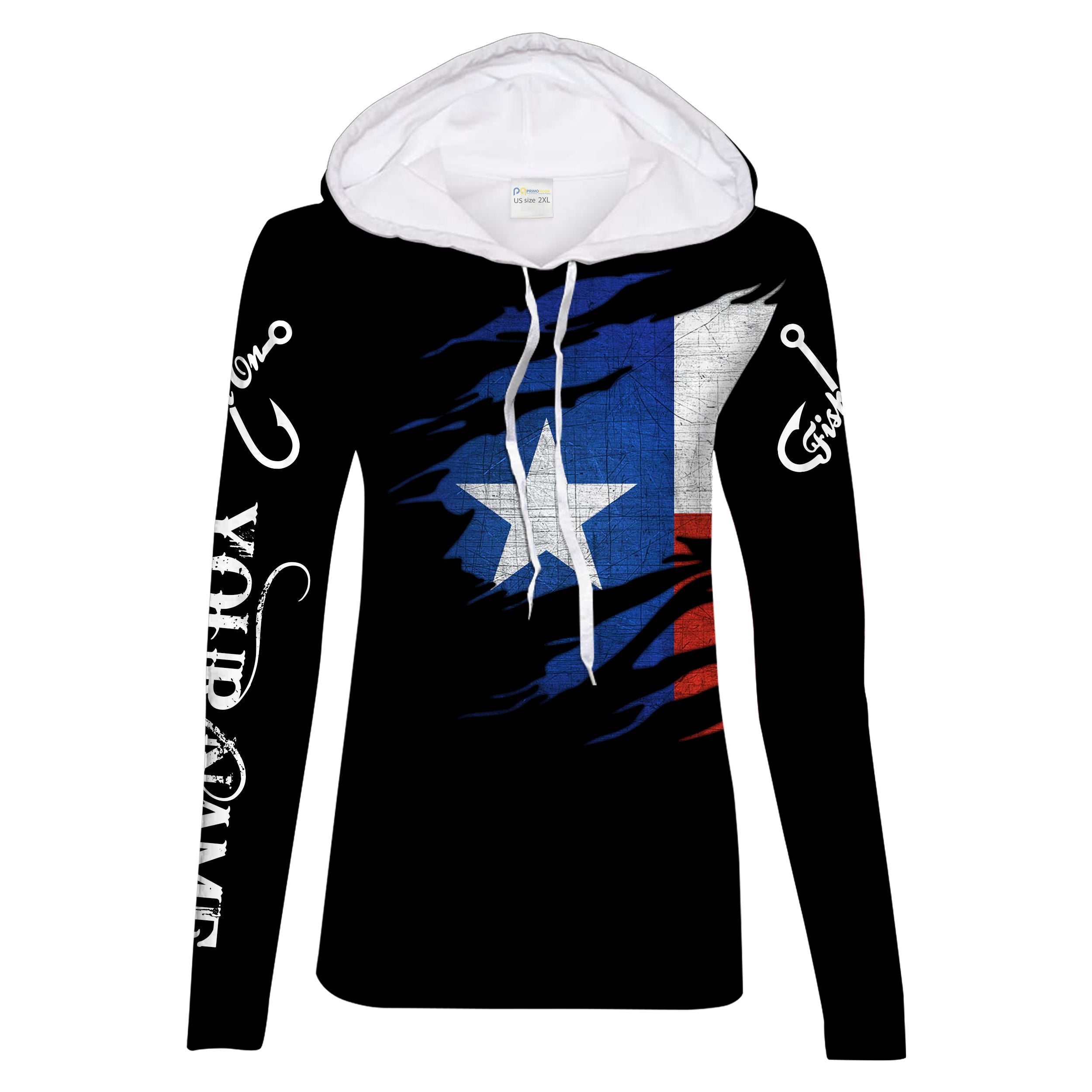 TX fishing fish on black Texas flag Customize Name UV protection quick dry UPF 30+ long sleeves fishing shirt for women NPQ73