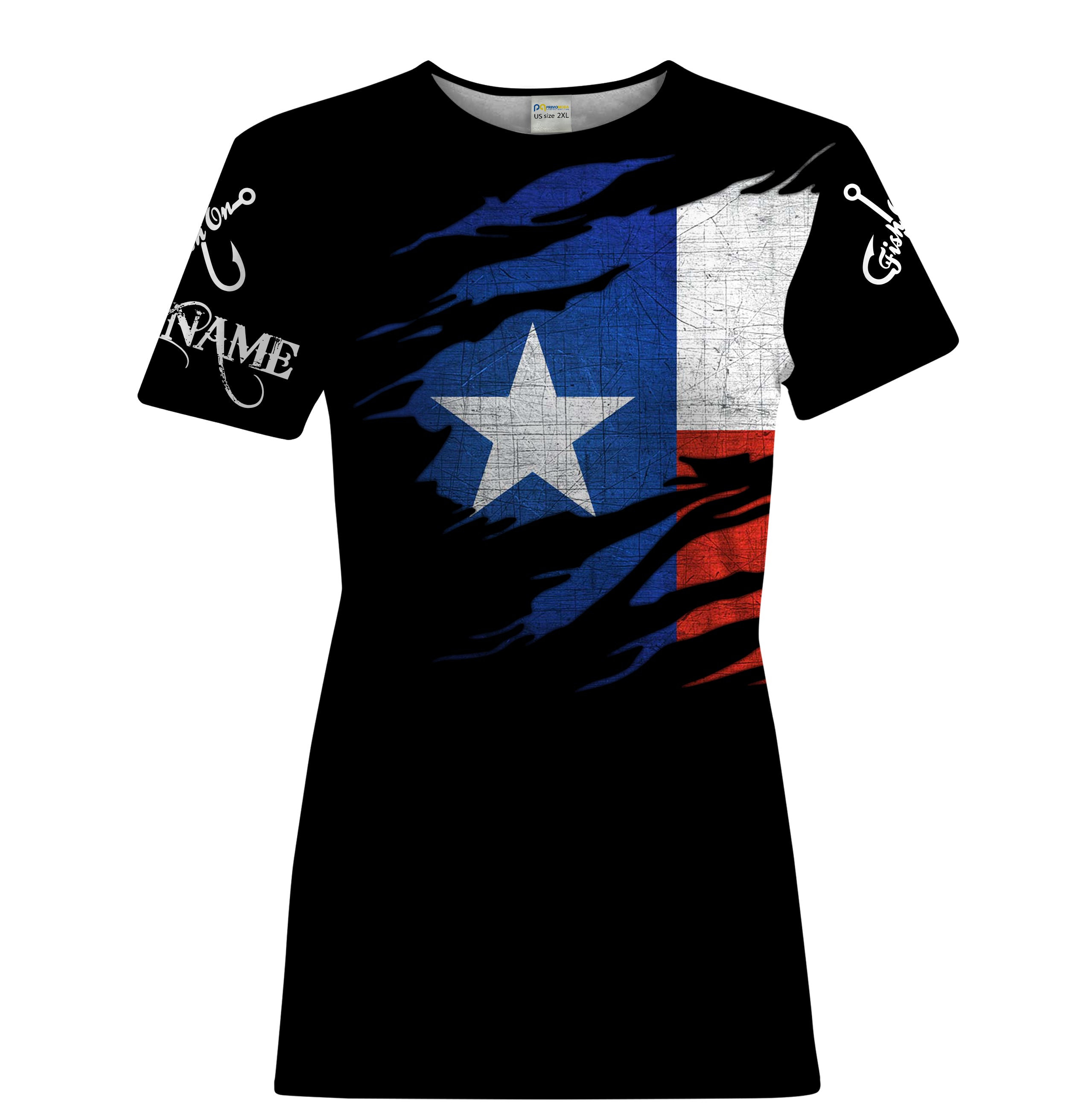 TX fishing fish on black Texas flag Customize Name UV protection quick dry UPF 30+ fishing t shirts for women NPQ73