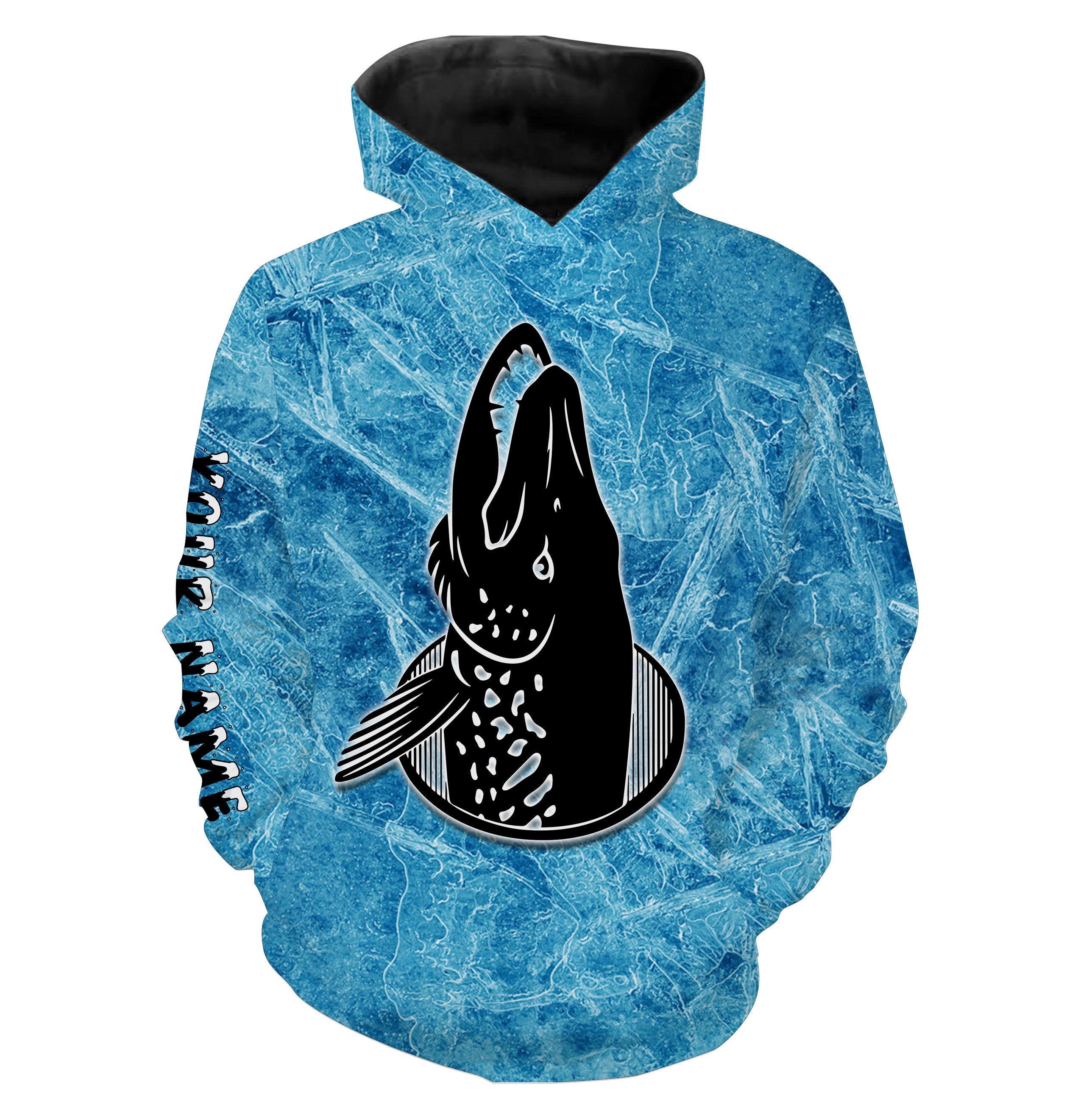 Ice fishing for northern pike winter camo pike fish Custom fishing hoodie, gift for fisherman NPQ447