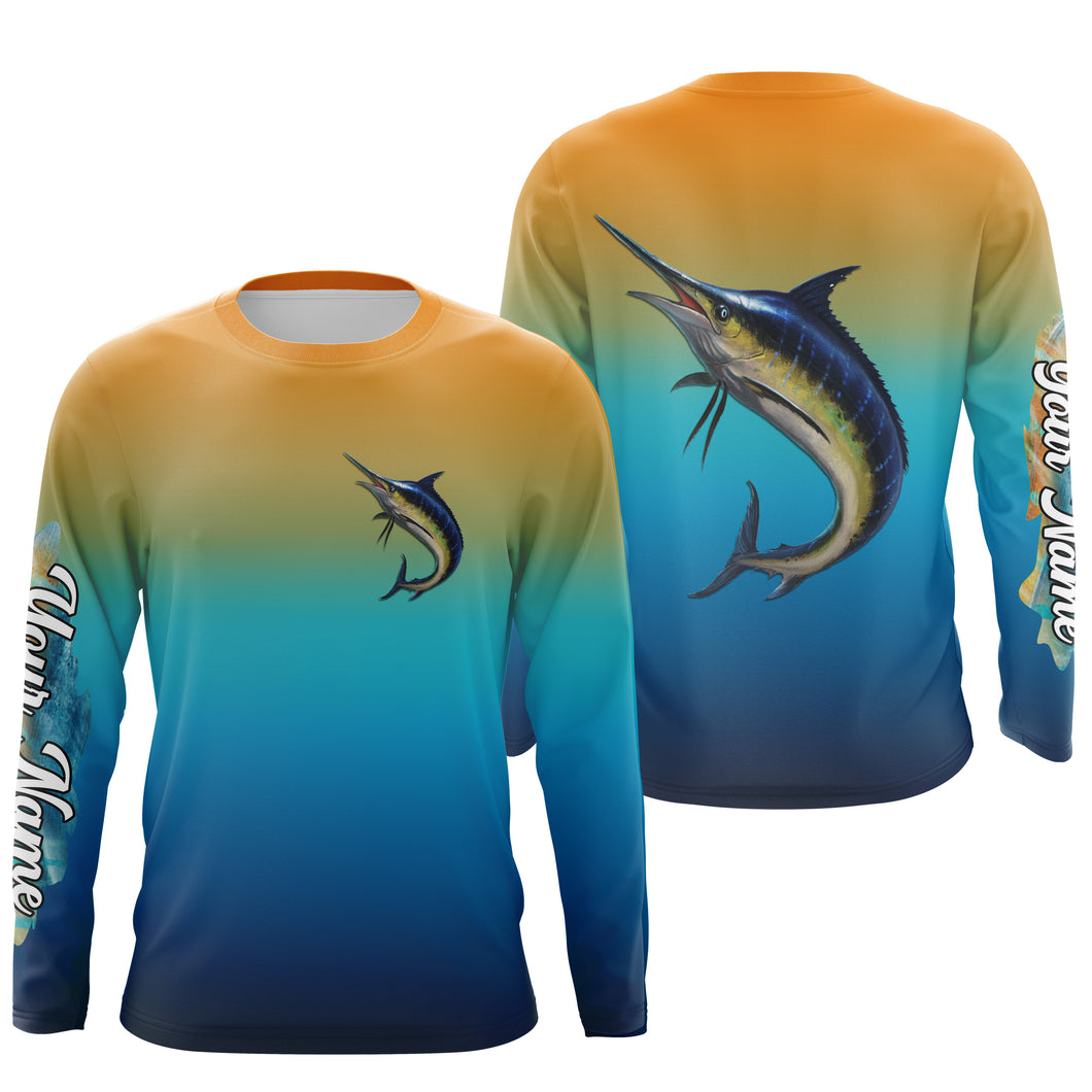 Marlin fishing saltwater fish scales Custom Name Long sleeve, Long Sleeve Hooded Fishing Shirt - NPQ638