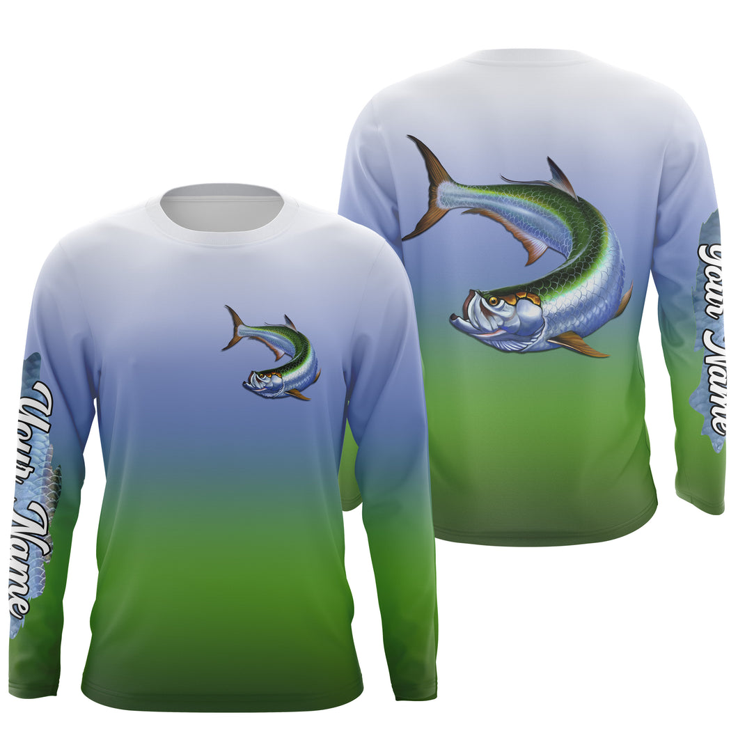 Tarpon fishing saltwater fish scales Custom Name Long sleeve, Long Sleeve Hooded Fishing Shirt - NPQ639