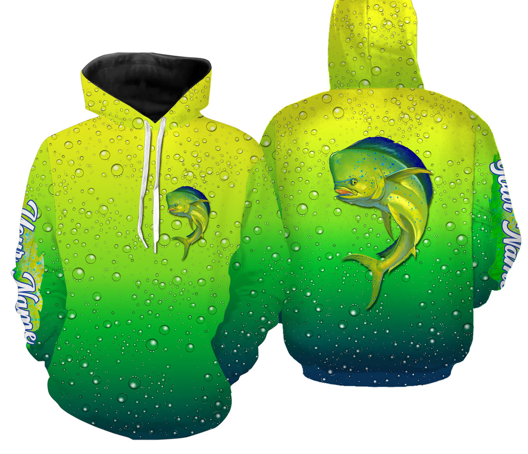 Mahi-mahi fishing green scales bubble Custom Name Fishing shirts | Hoodie - NPQ641