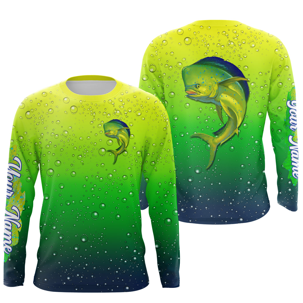 Mahi-mahi fishing green scales bubble Custom Name Long sleeve, Long Sleeve Hooded Fishing Shirt - NPQ641