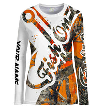 Load image into Gallery viewer, Fish On orange muddy Camo Customize Name UV protection UPF 30+ quick dry long sleeves fishing shirt for women NPQ130
