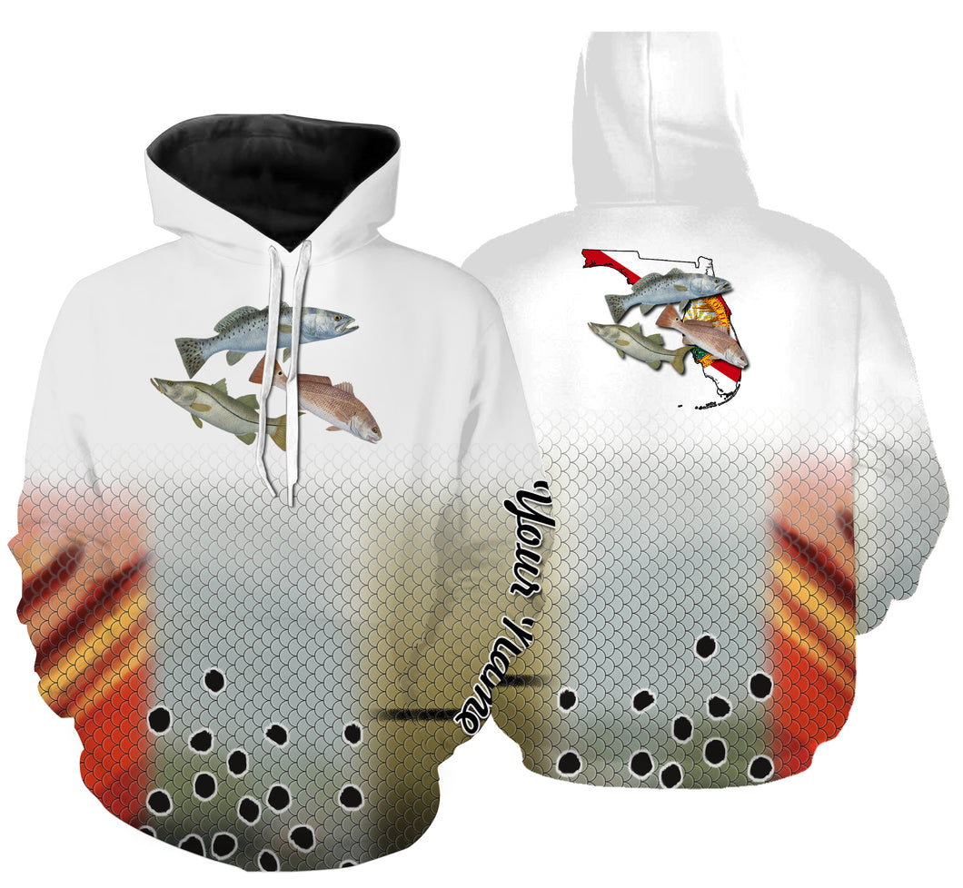 Inshore Slam Snook, Redfish,Speckled Trout fishing Florida State Customize name 3D All Over Printed fishing hoodie NPQ247