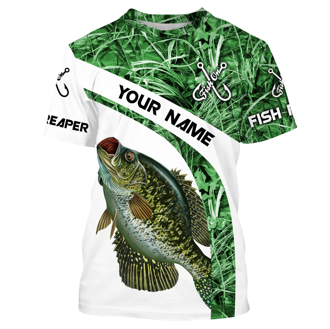 Crappie fishing Green Camo fish reaper Customize tournament fishing T-shirt, gift for fishing lovers NPQ332