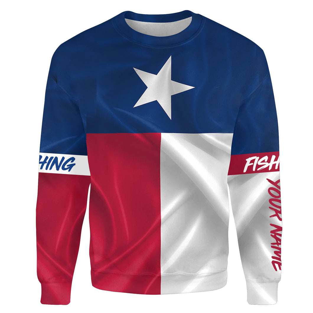 Texas State Flag Customize name 3D All-over Print Crew Neck Sweatshirt, personalized fishing gift NPQ287