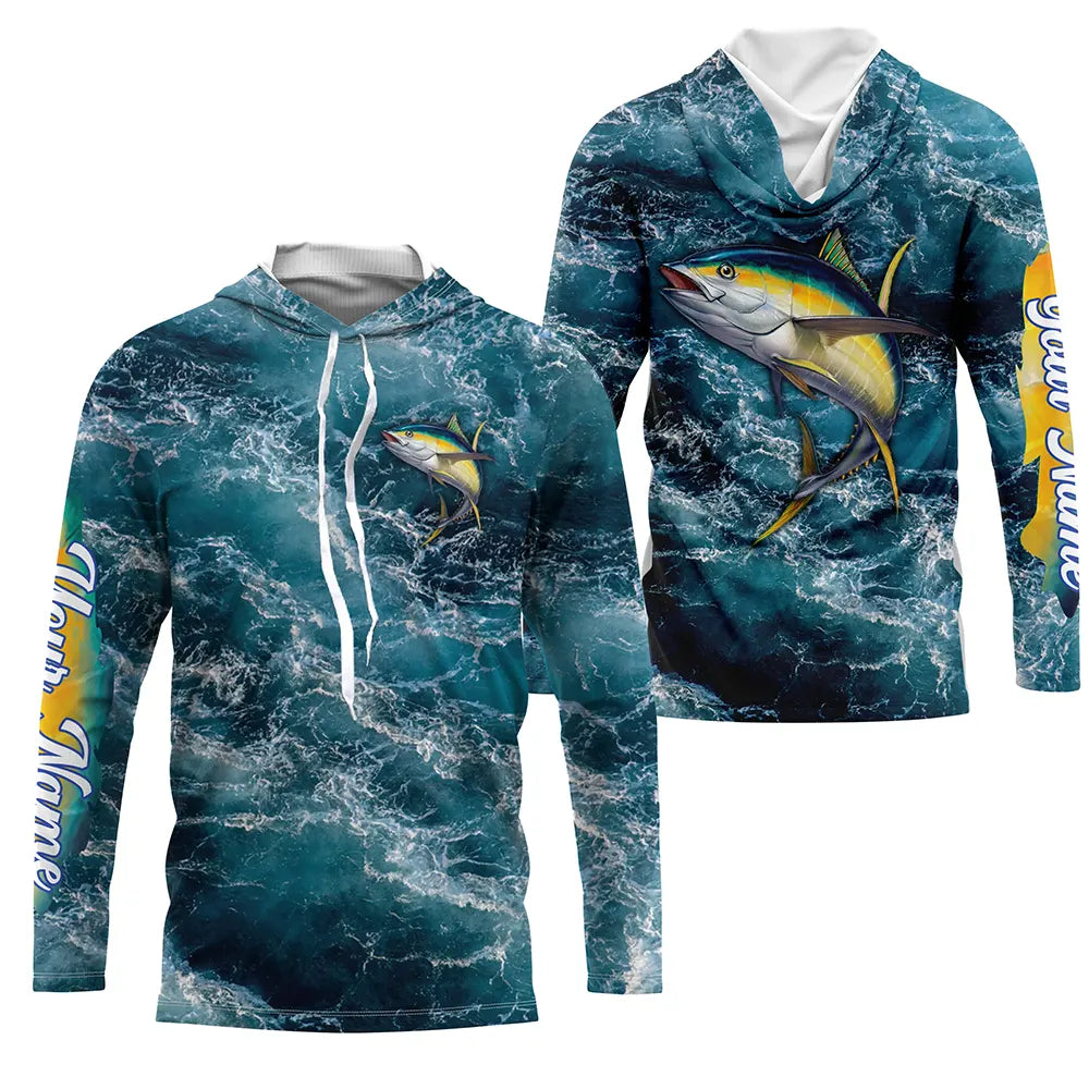Tuna saltwater fishing custom blue sea wave fishing tournament shirt 