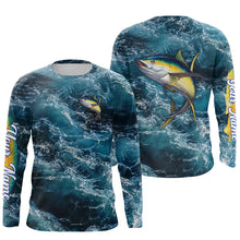 Load image into Gallery viewer, Tuna saltwater fishing custom blue sea wave fishing tournament shirt | Long sleeve, Long Sleeve Hooded NQS4887
