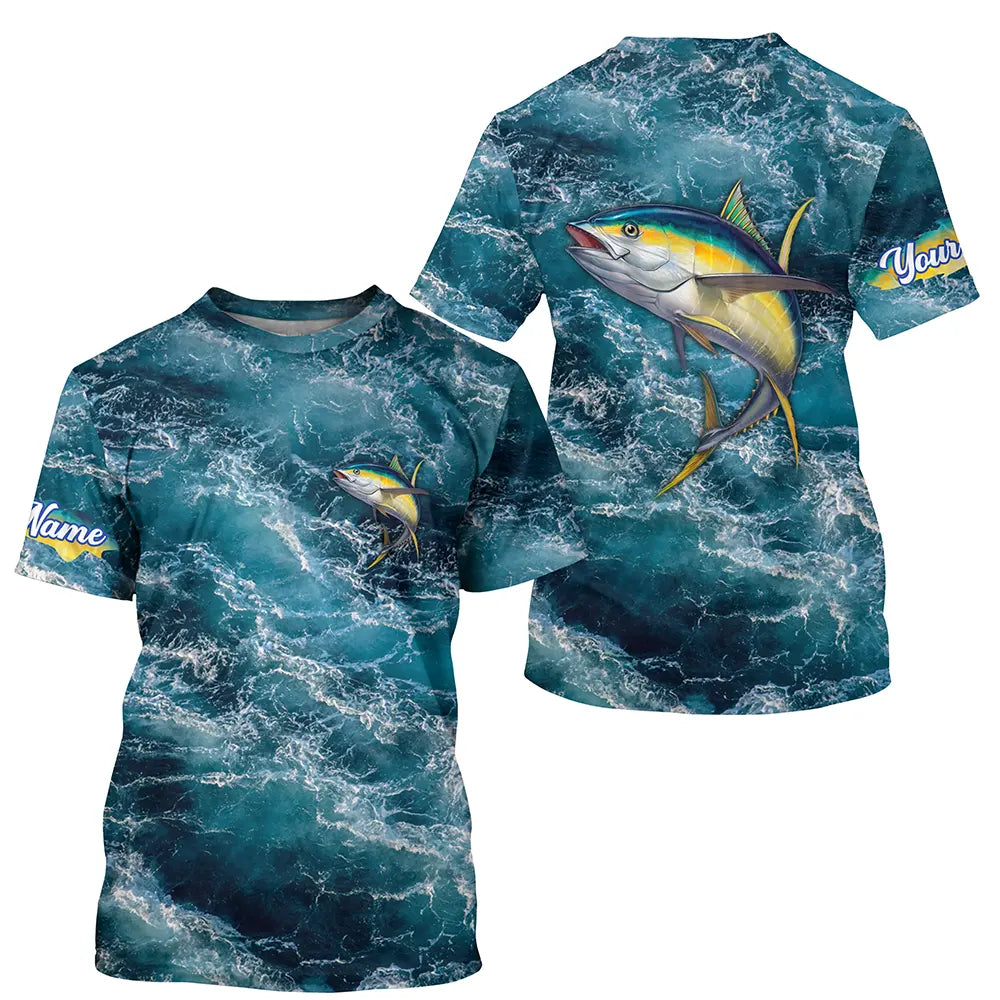 Tuna saltwater fishing custom blue sea wave ocean camo fishing tournament shirts | T-shirt NQS4887