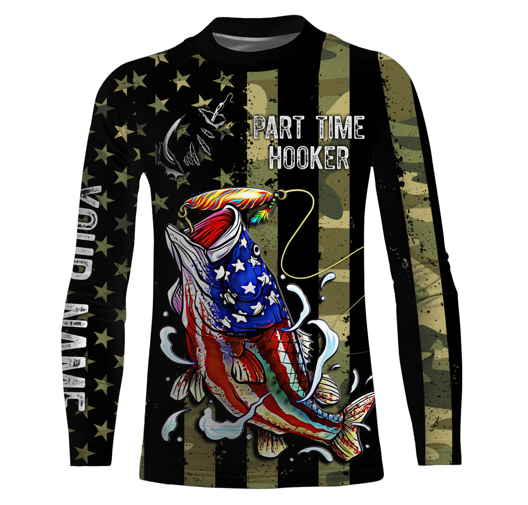 Part time hooker Bass fishing American flag bass fishing apparel custom fishing shirts | Kid Long Sleeves NPQ696