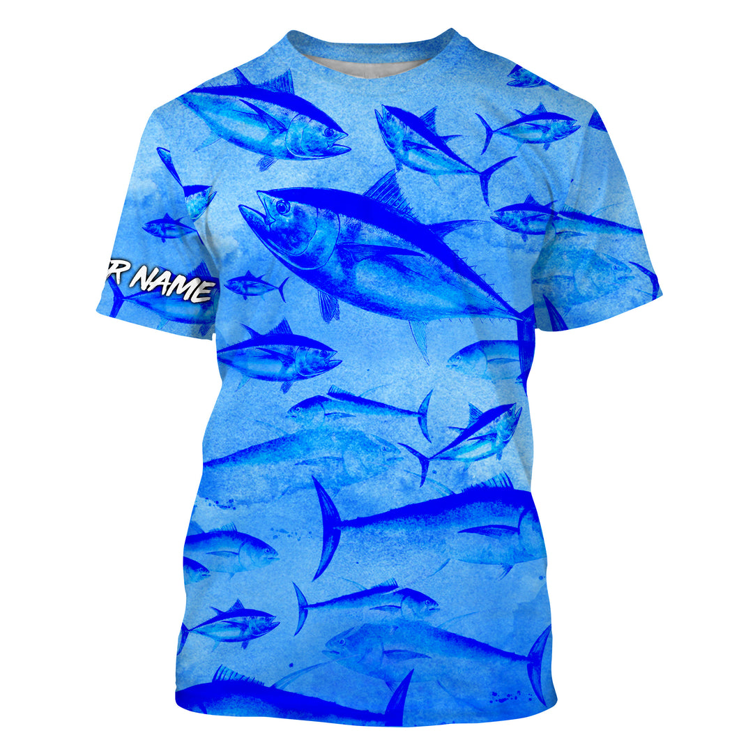 Tuna fishing Saltwater Fish ocean blue camo Customize Name All-over Print Unisex fishing T-shirt NPQ74