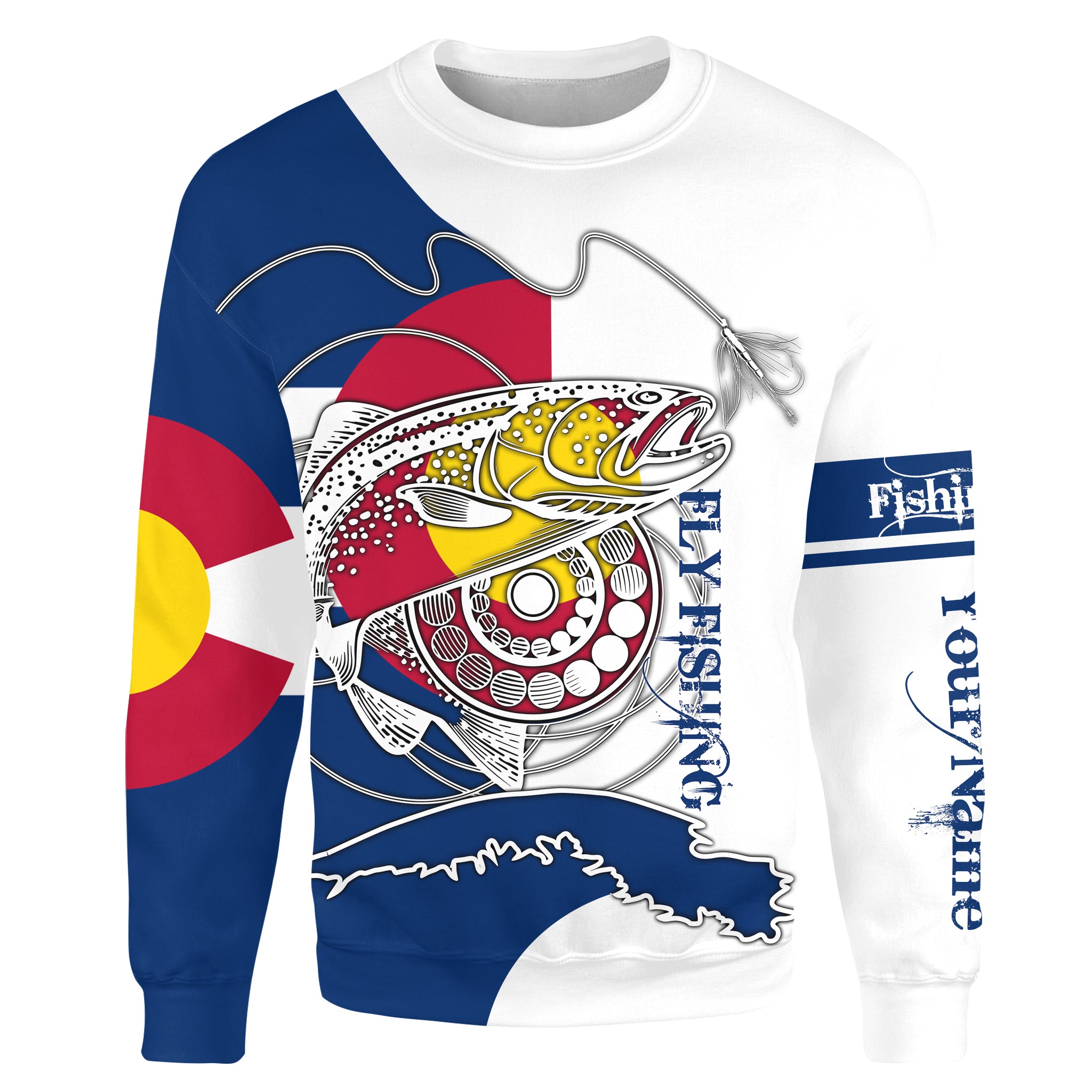 Trouts fly fishing Colorado flag Custom name fishing jerseys | Sweatshirt - NPQ809