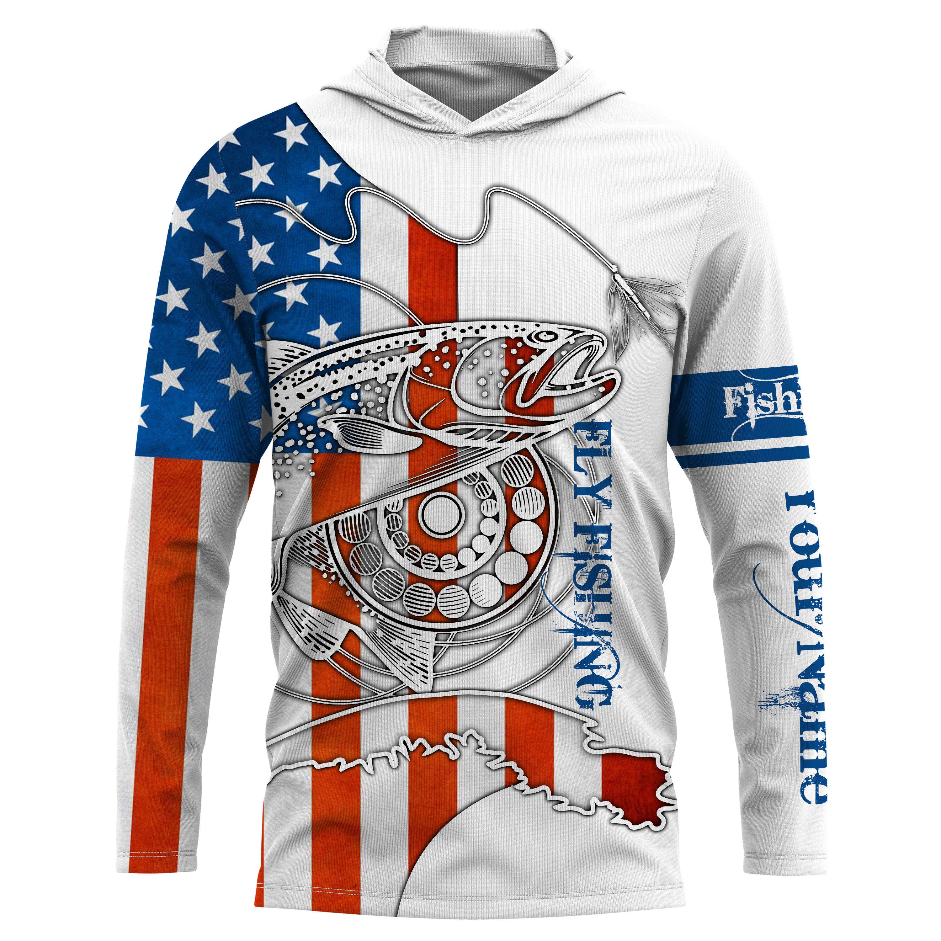 Trouts fly fishing American flag patriotic Custom fishing Long sleeve, Long Sleeve Hooded NPQ810