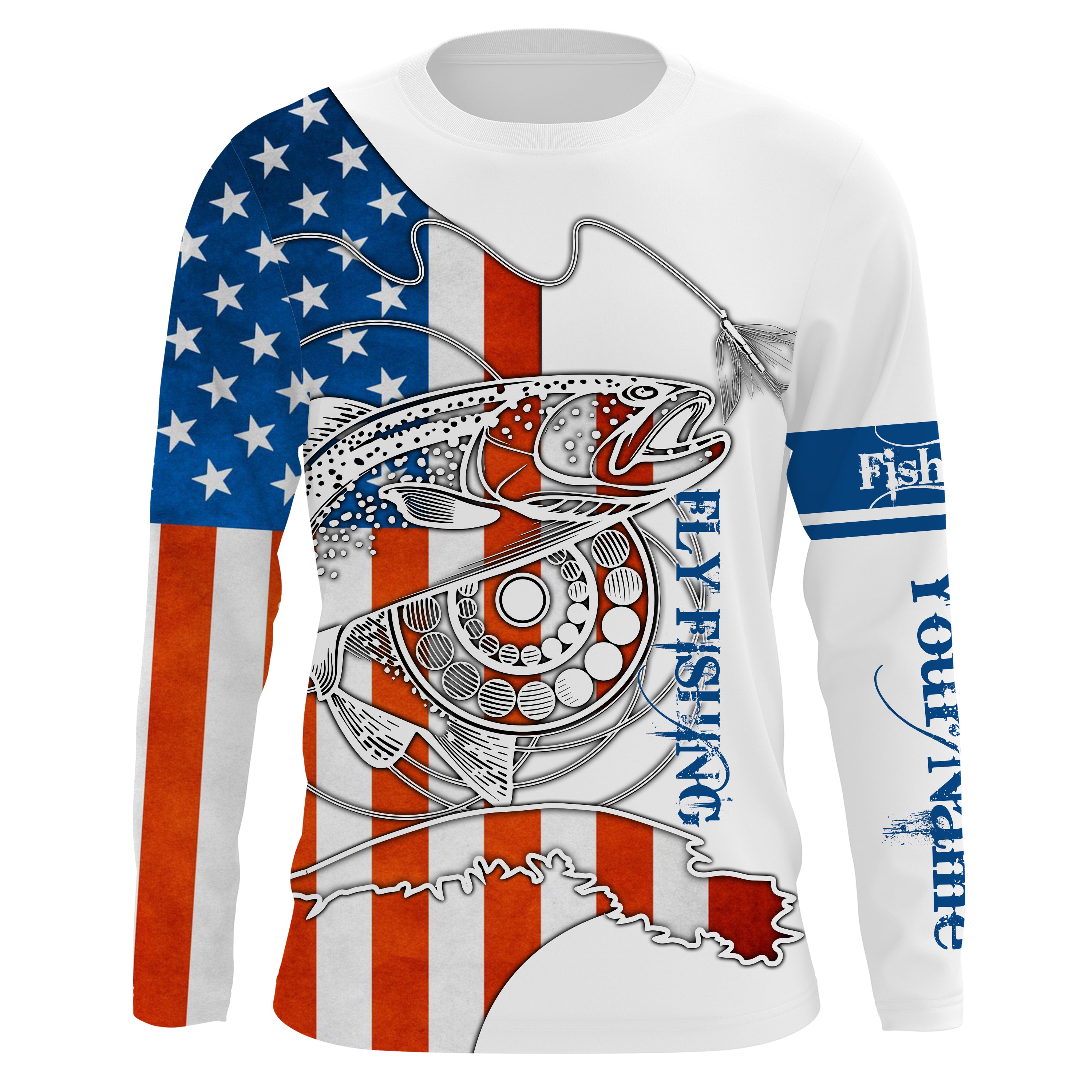 Trouts fly fishing American flag patriotic Custom fishing Long sleeve, Long Sleeve Hooded NPQ810