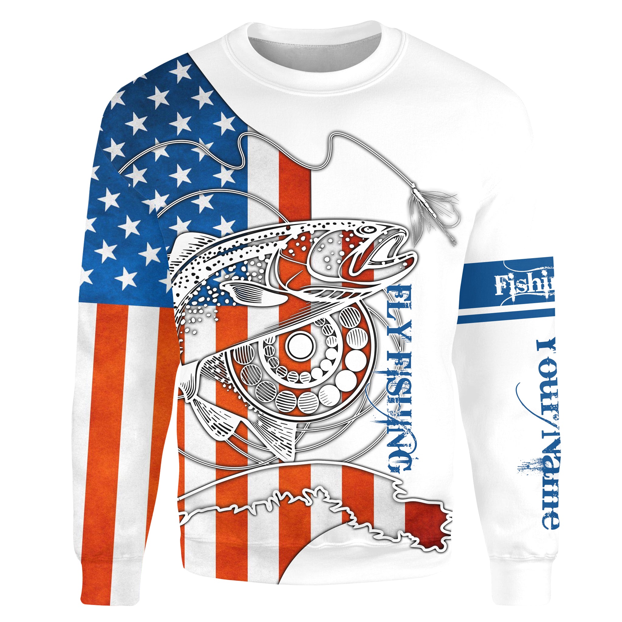 Trouts fly fishing American flag patriotic Custom name fishing jerseys | Sweatshirt - NPQ810