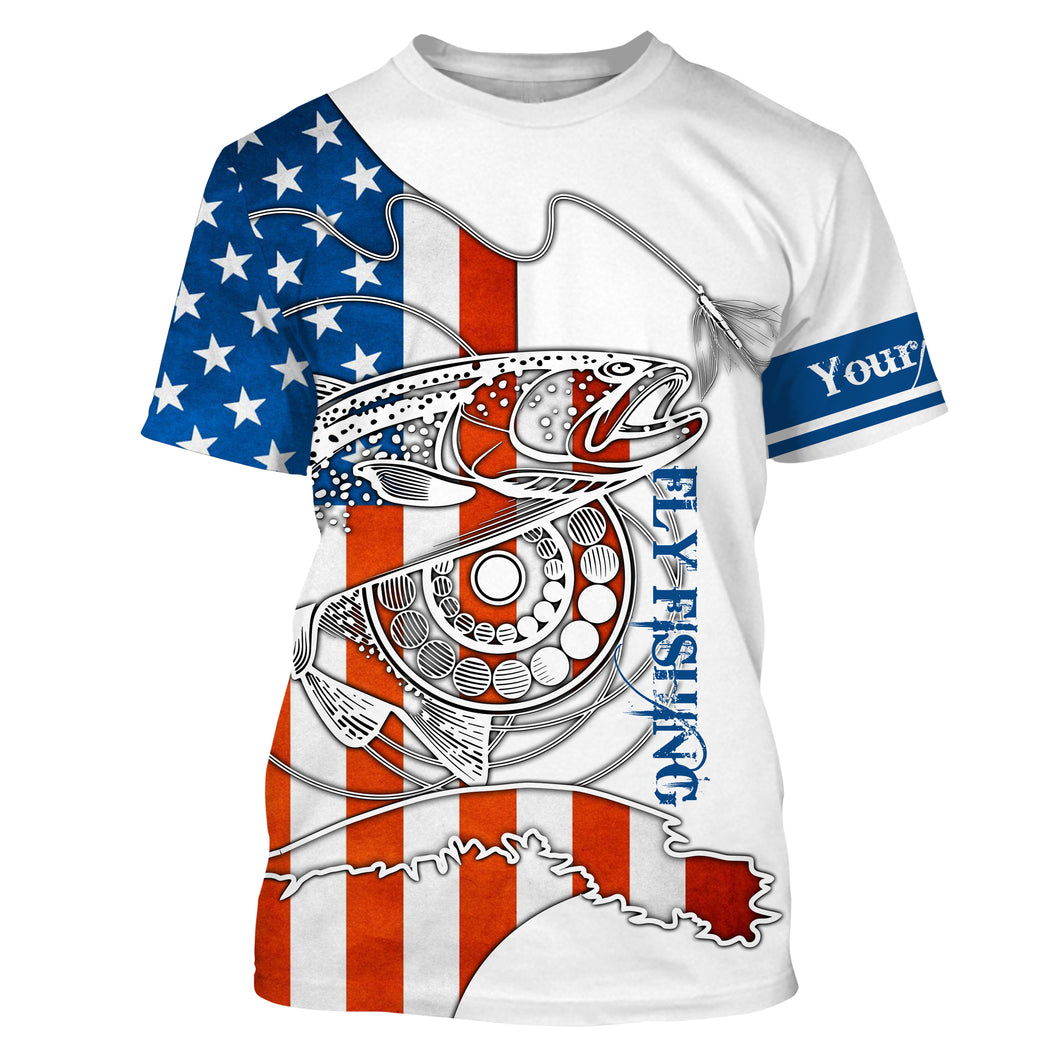 Trouts fly fishing American flag patriotic Custom name fishing jerseys | Tshirt - NPQ810