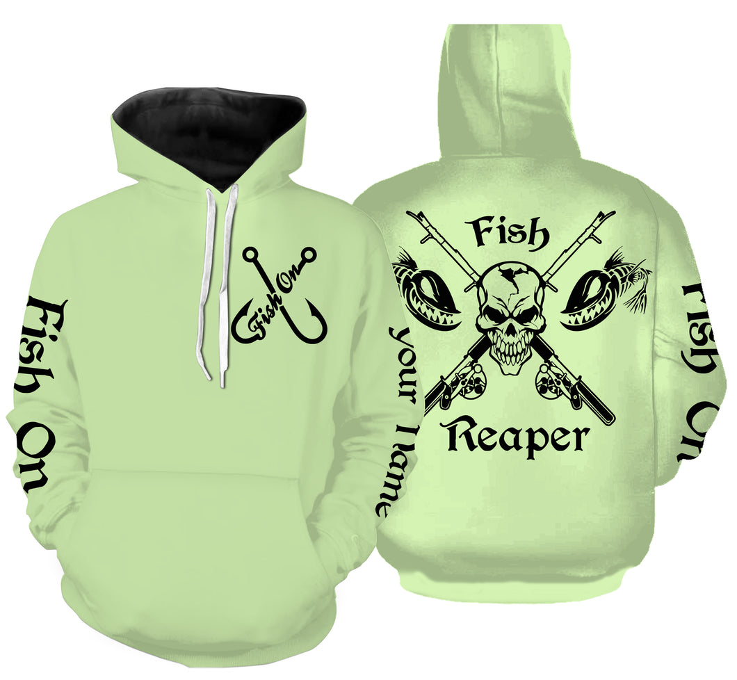 Light green fishing jerseys Fish Reaper fishing fish on Customize name 3D All Over Printed fishing hoodie NPQ504