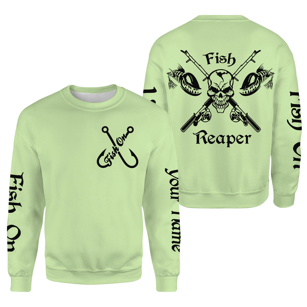 Light green fishing jerseys Fish Reaper fishing fish on Customize name All-over Print Crew Neck Sweatshirt NPQ504