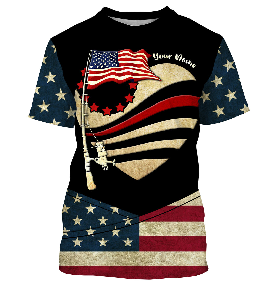 American Flag fishing rod patriotic fishing Custom Name 3D All Over Printed Shirts, Personalized Gifts for Fisherman | Tshirt - NPQ535