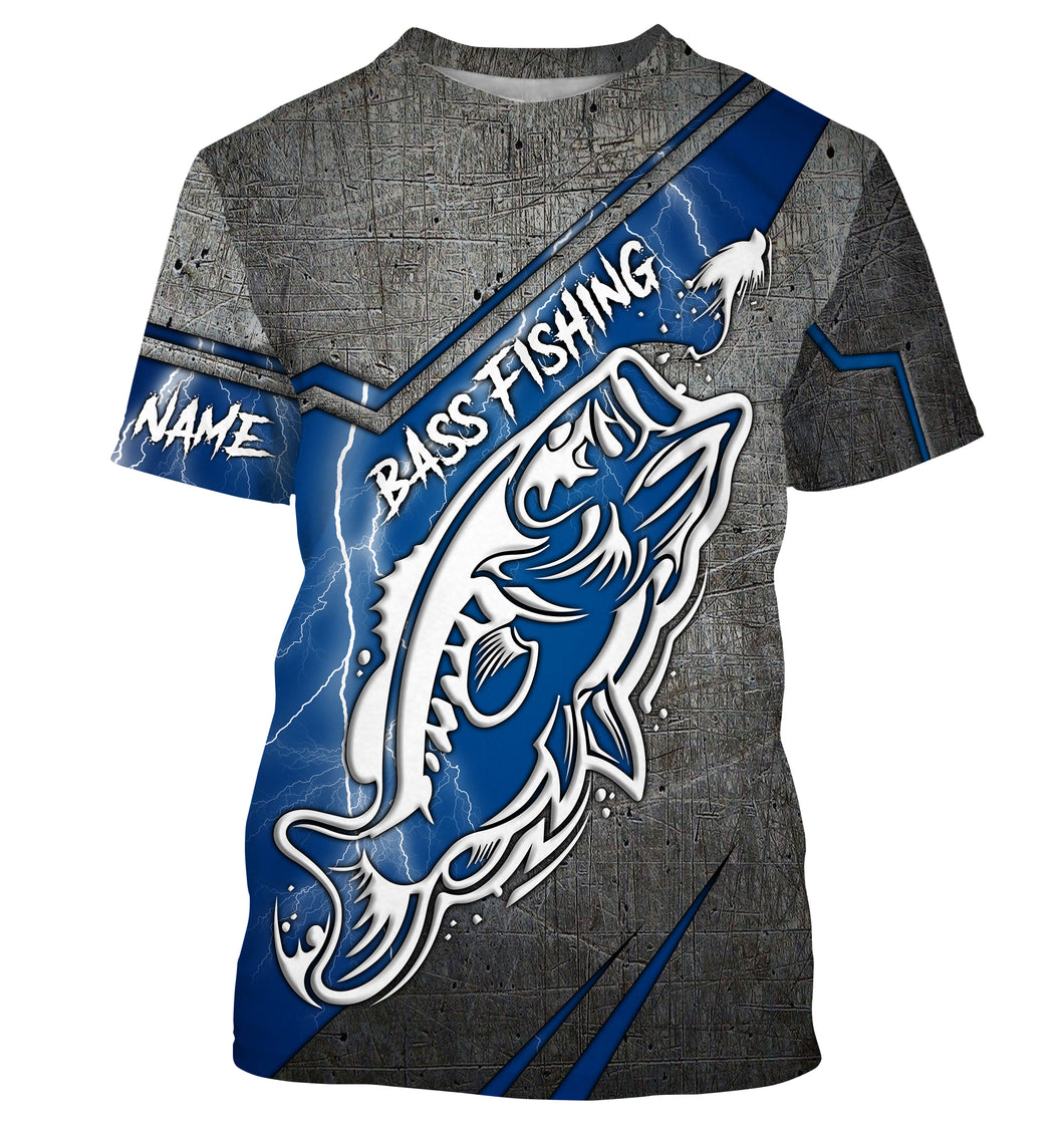 Largemouth bass fishing tattoo blue lightning fishing jerseys Customize Name All-over Print Unisex fishing T-shirt NPQ507