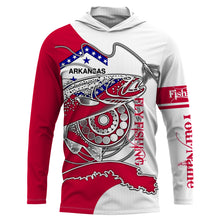 Load image into Gallery viewer, Trouts fly fishing in Arkansas flag patriotic Custom name fishing jerseys | Long sleeve, Long Sleeve Hooded NPQ821
