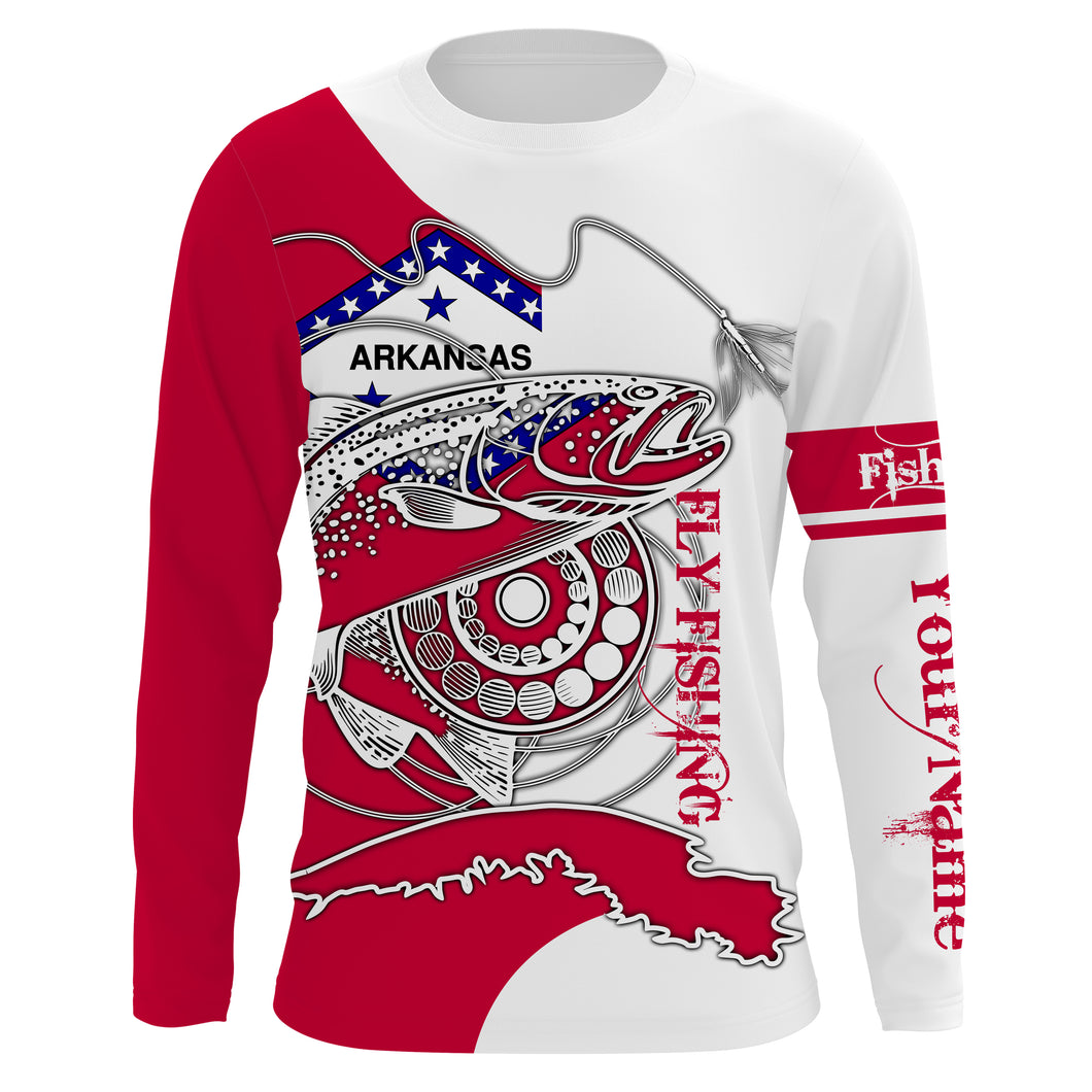 Trouts fly fishing in Arkansas flag patriotic Custom name fishing jerseys | Long sleeve, Long Sleeve Hooded NPQ821