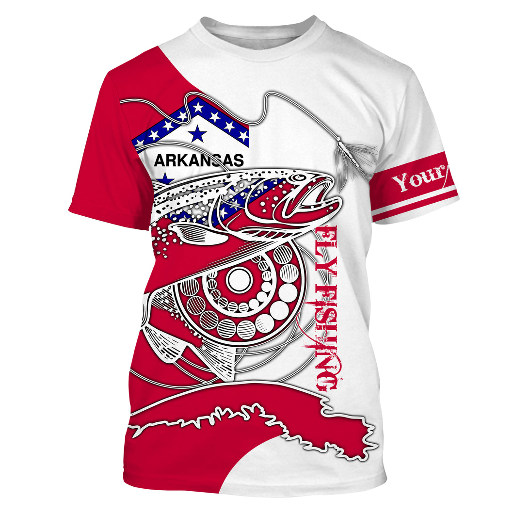 Trouts fly fishing in Arkansas flag patriotic Custom name fishing jerseys | Tshirt - NPQ821