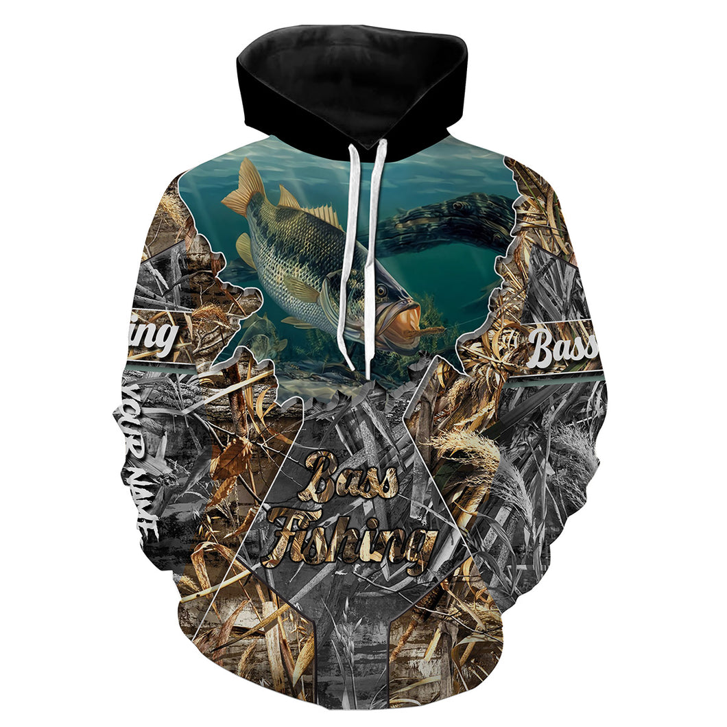Largemouth Bass fishing camo 3D All Over Printed fishing hoodie Customize name fishing apparel NPQ204