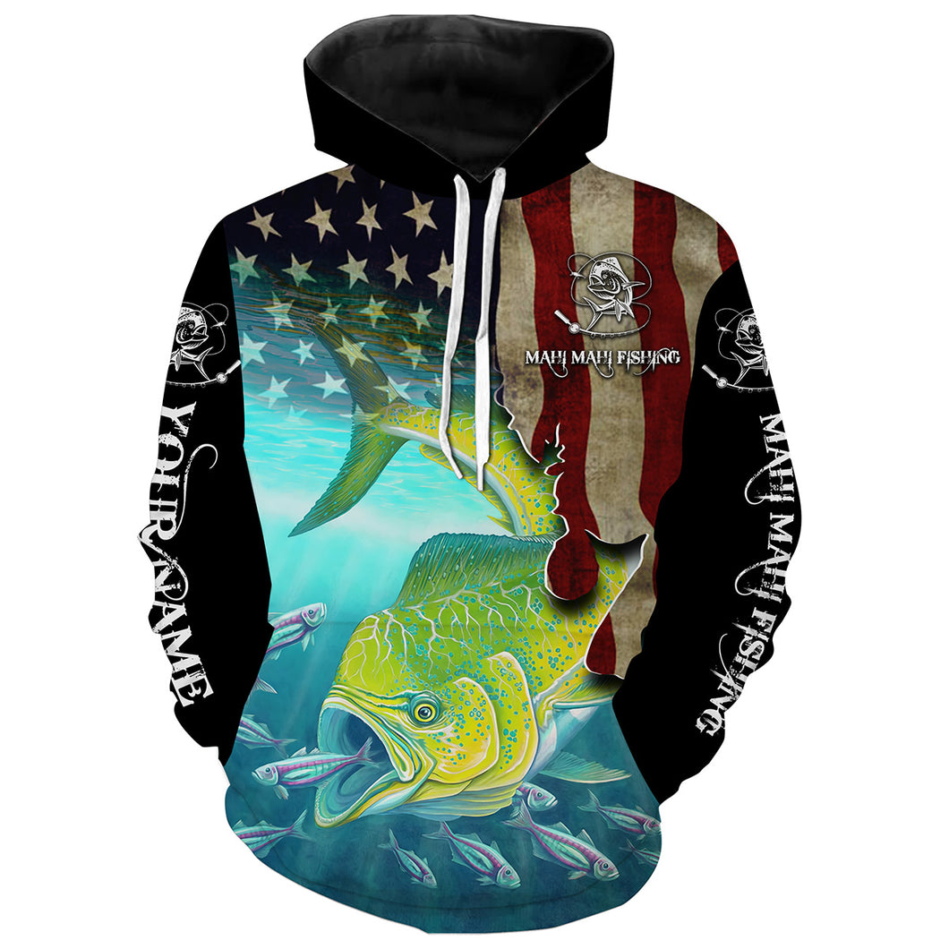 Mahi Mahi ( Dorado) Fishing 3D American Flag Patriotic Customize name 3D All Over Printed fishing hoodie, Fishing gift For men,women NPQ257