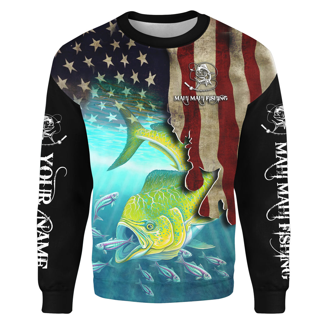 Mahi Mahi ( Dorado) Fishing 3D American Flag Patriotic Customize name 3D All-over Print Crew Neck Sweatshirt NPQ257