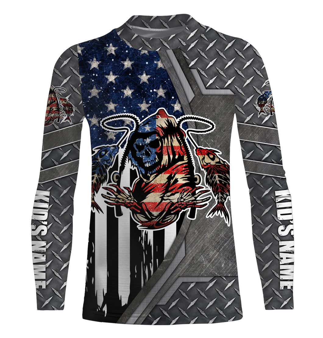 Fish reaper fishing American flag patriot fishing Custom Name Fishing shirt | Kid Long Sleeves - NPQ666