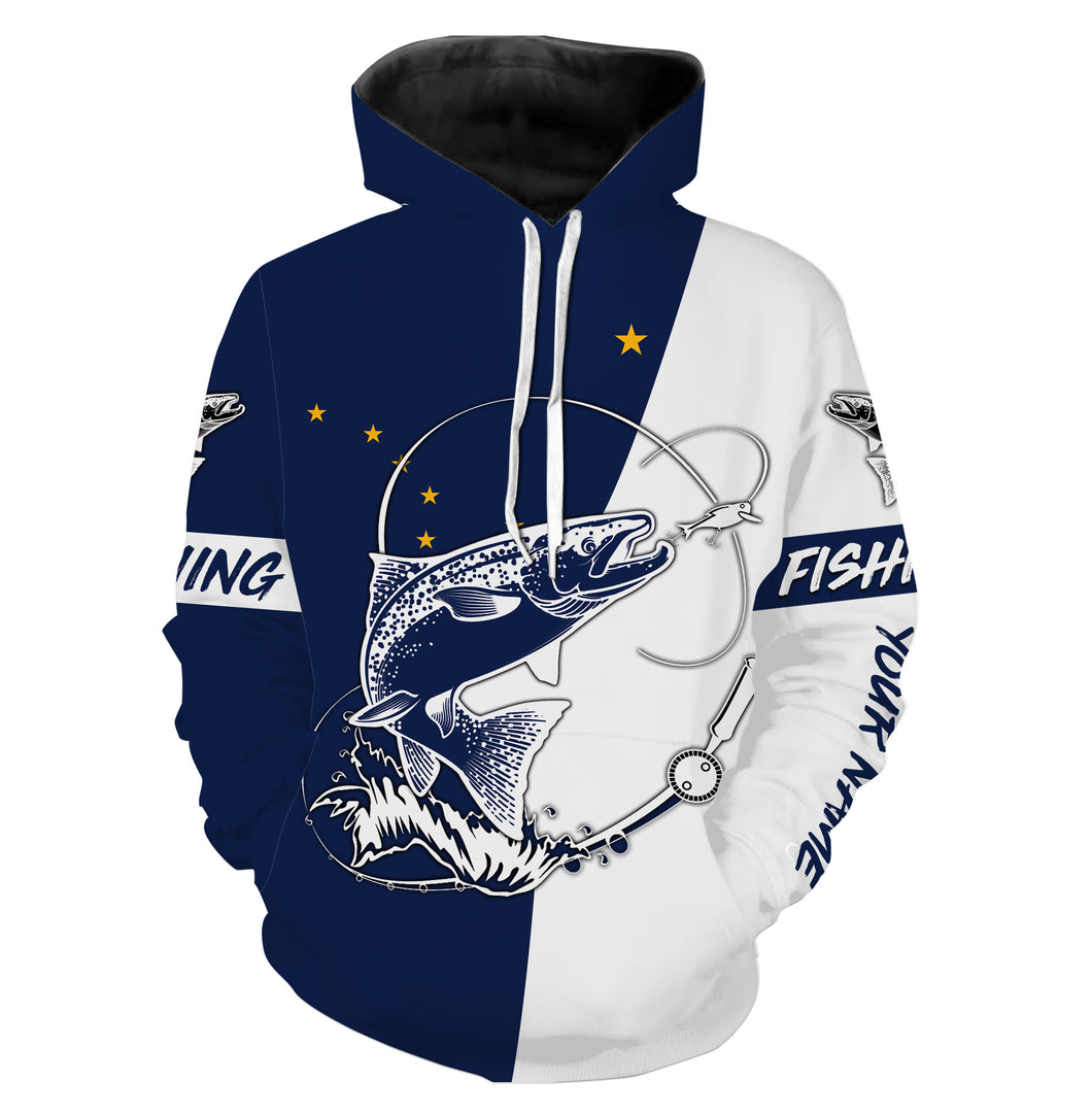 Salmon fishing in Alaska flag patriotic Custom name fishing jerseys  | Hoodie - NPQ824