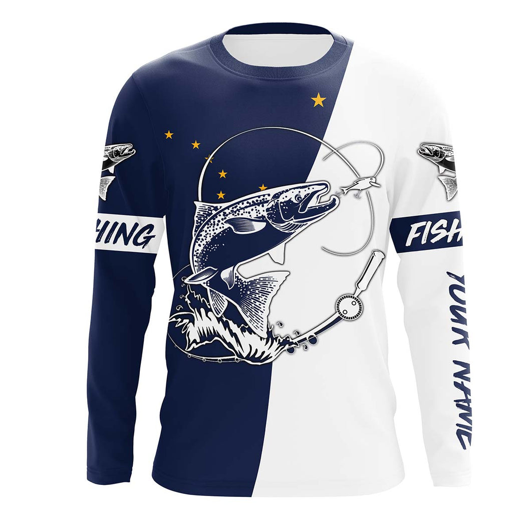 Salmon fishing in Alaska flag patriotic Custom name fishing jerseys | Long sleeve, Long Sleeve Hooded NPQ824