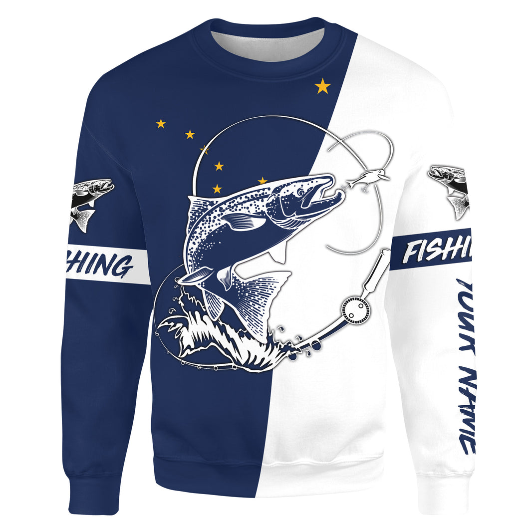 Salmon fishing in Alaska flag patriotic Custom name fishing jerseys | Sweatshirt - NPQ824