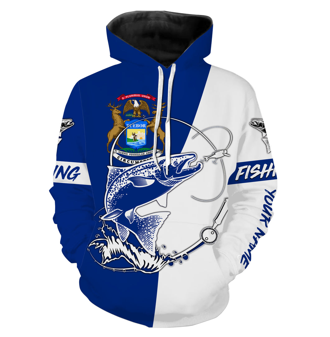 Salmon fishing in Michigan flag patriotic Custom name fishing jerseys  | Hoodie - NPQ825
