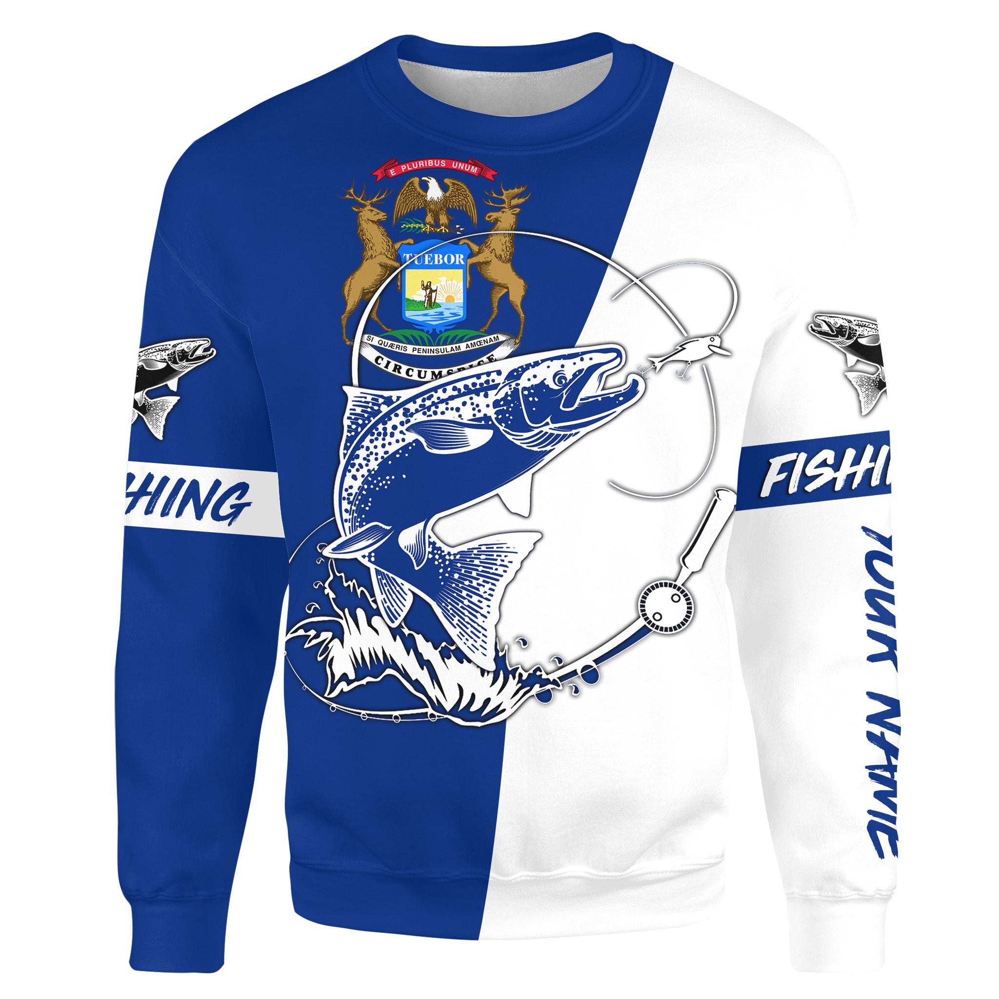 Salmon fishing in Michigan flag patriotic Custom name fishing jerseys | Sweatshirt - NPQ825