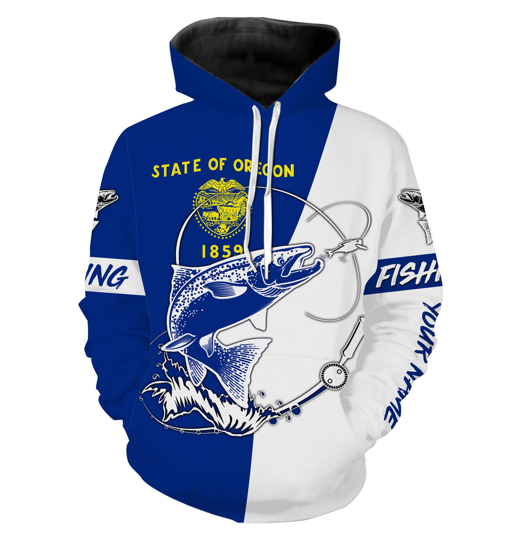 Salmon fishing in Oregon flag patriotic Custom name fishing jerseys  | Hoodie - NPQ826