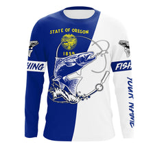 Load image into Gallery viewer, Salmon fishing in Oregon flag patriotic Custom name fishing jerseys | Long sleeve, Long Sleeve Hooded NPQ826
