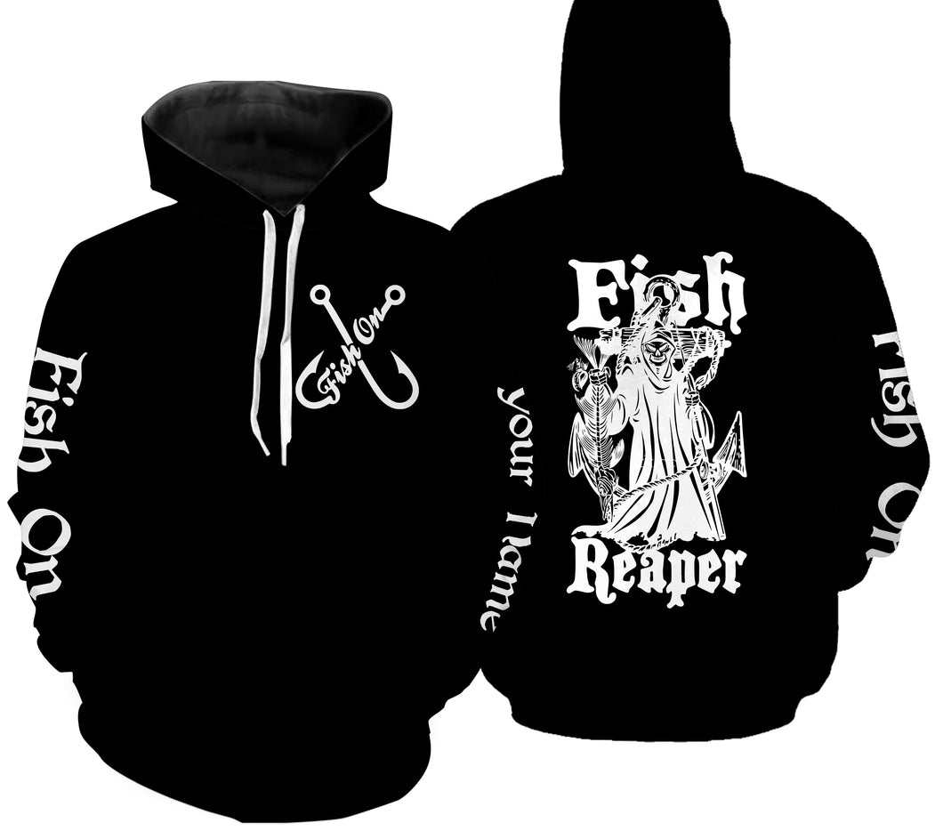 Fish Reaper Fishing black fish on Customize name 3D All Over Printed fishing hoodie NPQ518