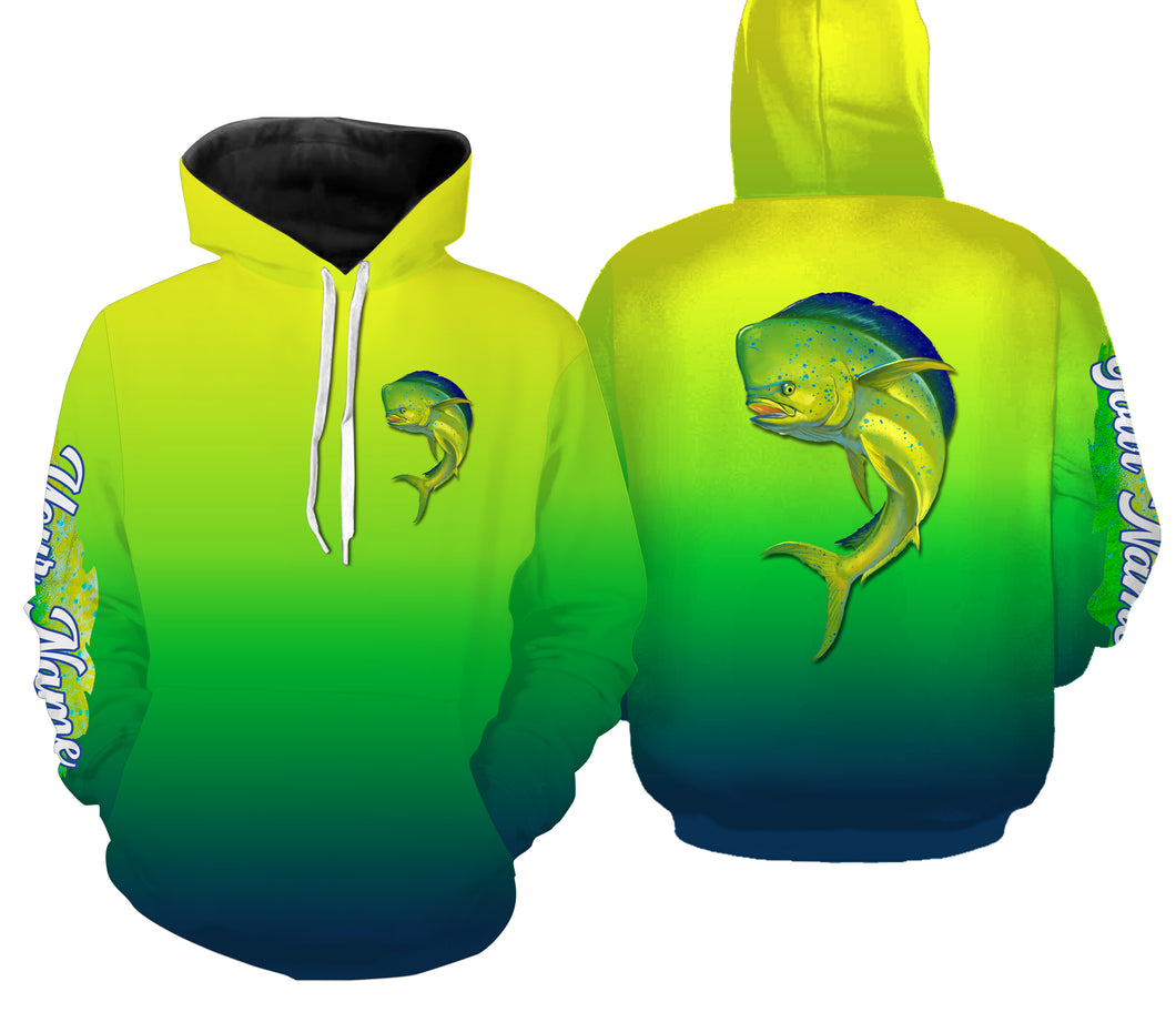 Mahi-mahi Dorado fishing green scales Custom Name 3D All Over Printed Shirts, fishing tournament shirts | Hoodie - NPQ558
