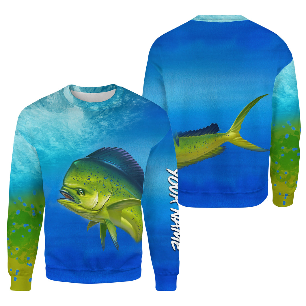 Mahi-mahi Dorado fishing green scales Custom Name 3D All Over Printed Shirts, fishing tournament shirts | Sweatshirt - NPQ561