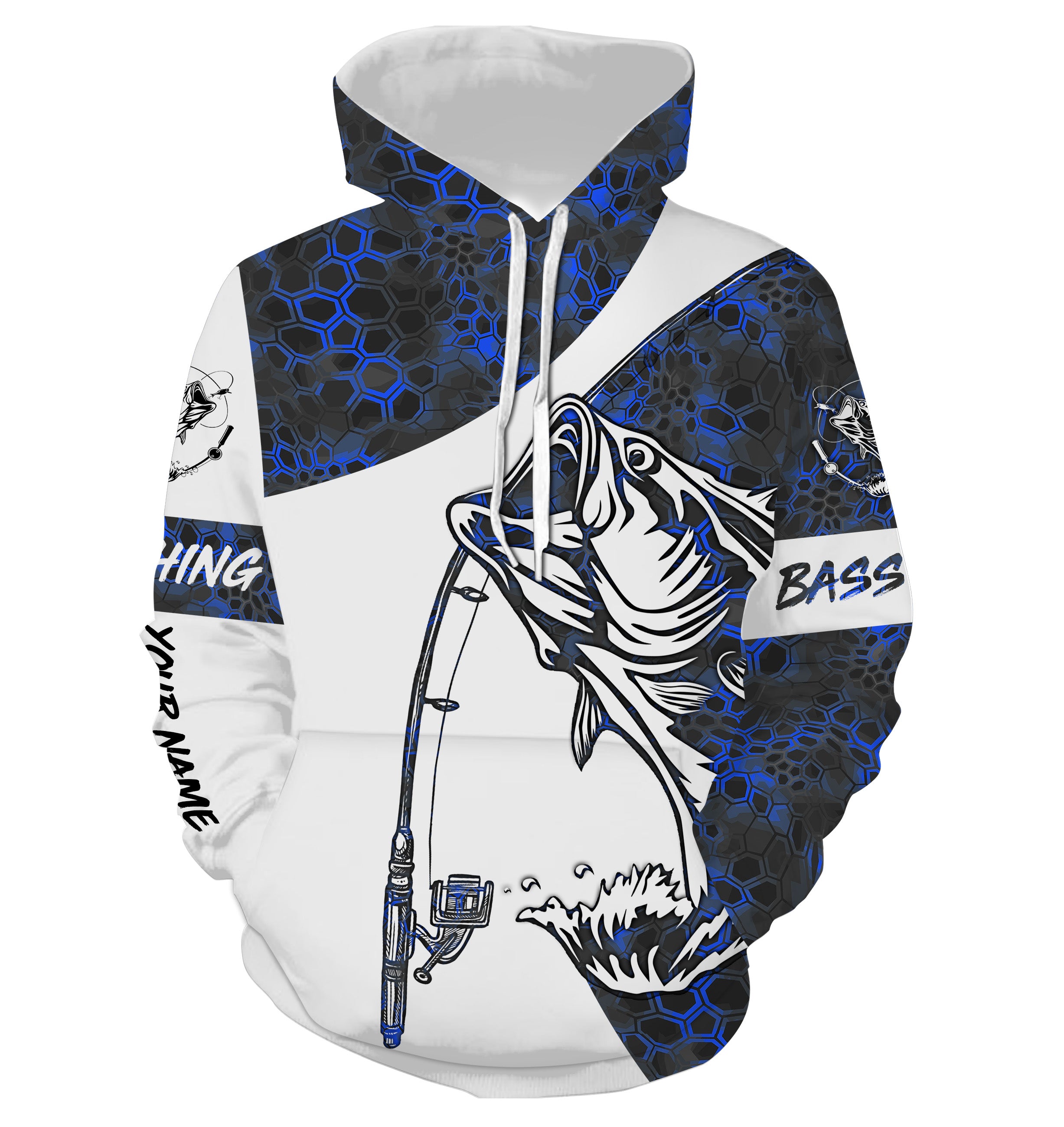 Largemouth Bass Fishing tattoo blue camo Custom fishing tournament Hoodie - NPQ563